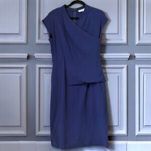 MM.LaFleur Navy Faux Wrap Sheath Dress Size 10 Italian Fabric Career Office Midi